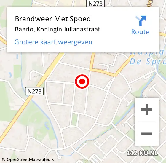 Locatie op kaart van de 112 melding: Brandweer Met Spoed Naar Baarlo, Koningin Julianastraat op 21 juli 2022 09:39