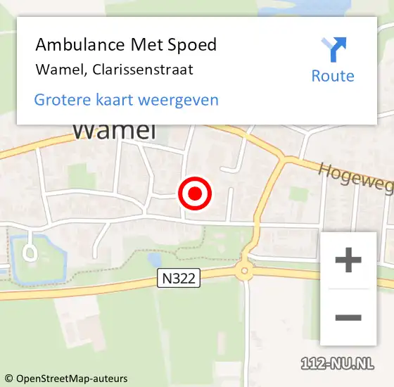 Locatie op kaart van de 112 melding: Ambulance Met Spoed Naar Wamel, Clarissenstraat op 21 juli 2022 09:42