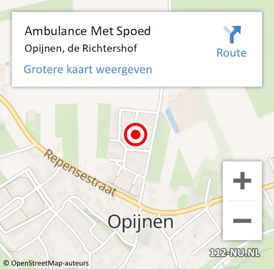 Locatie op kaart van de 112 melding: Ambulance Met Spoed Naar Opijnen, de Richtershof op 21 juli 2022 09:57