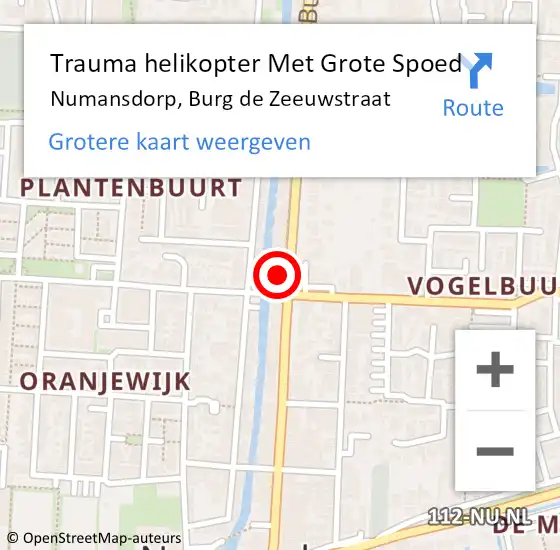 Locatie op kaart van de 112 melding: Trauma helikopter Met Grote Spoed Naar Numansdorp, Burg de Zeeuwstraat op 21 juli 2022 10:12