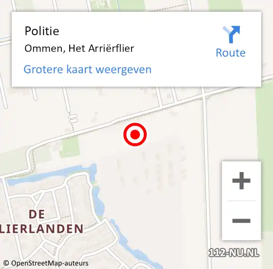 Locatie op kaart van de 112 melding: Politie Ommen, Het Arriërflier op 21 juli 2022 10:27