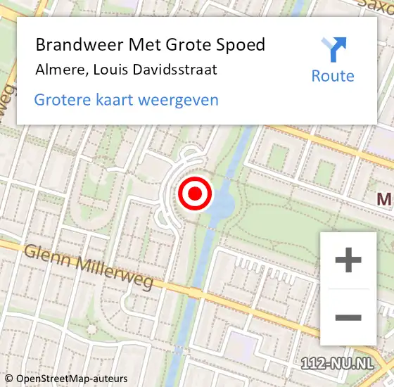 Locatie op kaart van de 112 melding: Brandweer Met Grote Spoed Naar Almere, Louis Davidsstraat op 21 juli 2022 10:28