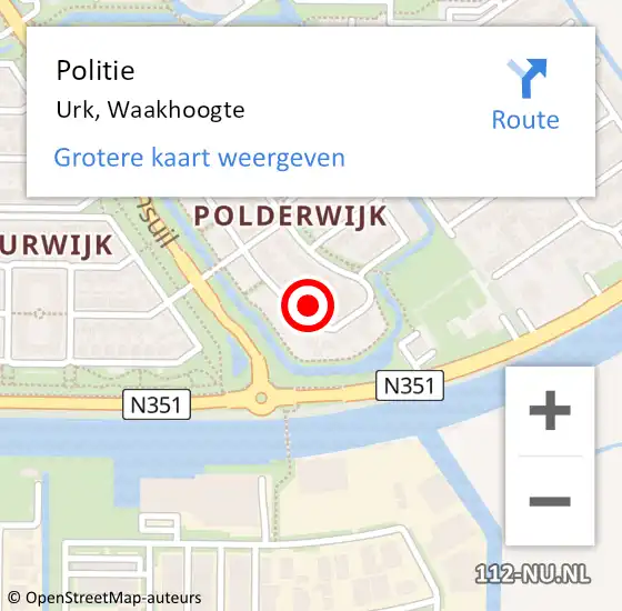Locatie op kaart van de 112 melding: Politie Urk, Waakhoogte op 21 juli 2022 10:34
