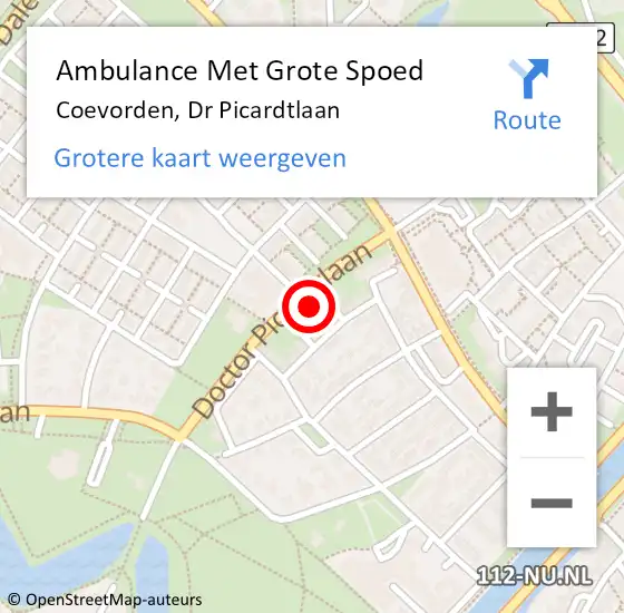 Locatie op kaart van de 112 melding: Ambulance Met Grote Spoed Naar Coevorden, Dr Picardtlaan op 21 juli 2022 10:42