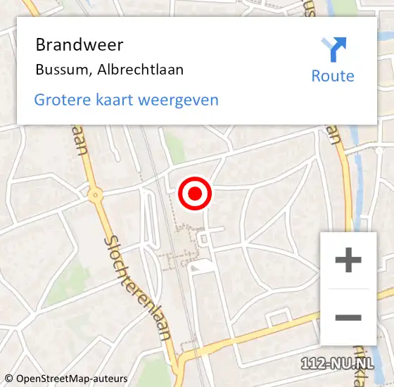 Locatie op kaart van de 112 melding: Brandweer Bussum, Albrechtlaan op 21 juli 2022 10:53