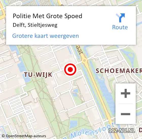 Locatie op kaart van de 112 melding: Politie Met Grote Spoed Naar Delft, Stieltjesweg op 21 juli 2022 10:57