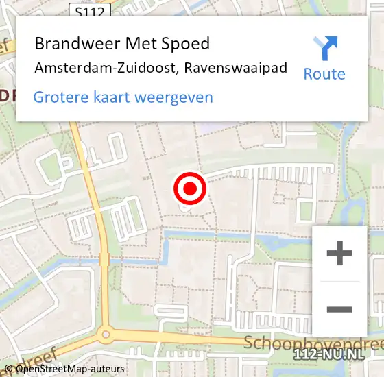 Locatie op kaart van de 112 melding: Brandweer Met Spoed Naar Amsterdam-Zuidoost, Ravenswaaipad op 21 juli 2022 11:00