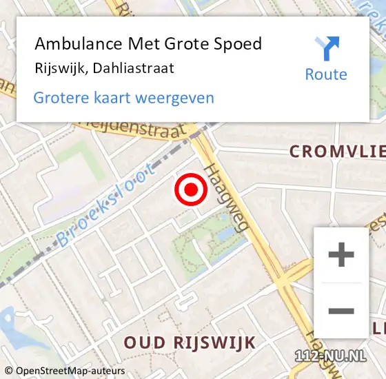 Locatie op kaart van de 112 melding: Ambulance Met Grote Spoed Naar Rijswijk, Dahliastraat op 21 juli 2022 11:32