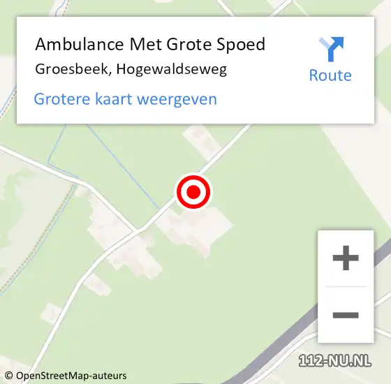 Locatie op kaart van de 112 melding: Ambulance Met Grote Spoed Naar Groesbeek, Hogewaldseweg op 21 juli 2022 11:36