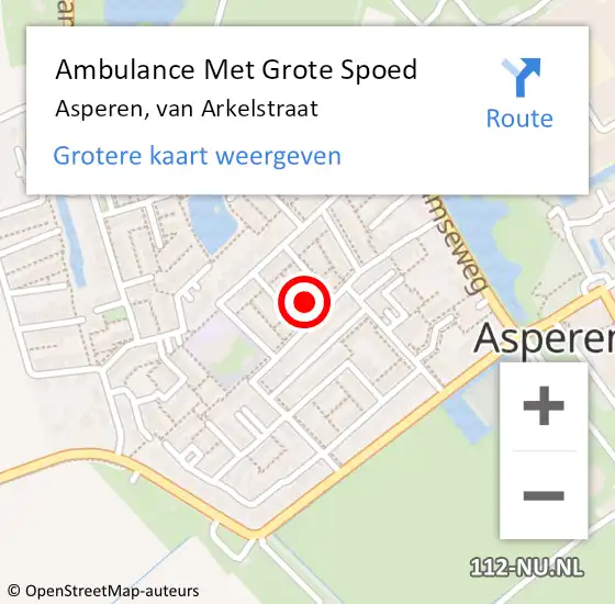 Locatie op kaart van de 112 melding: Ambulance Met Grote Spoed Naar Asperen, van Arkelstraat op 21 juli 2022 11:37