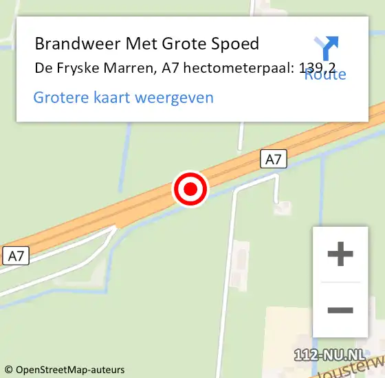 Locatie op kaart van de 112 melding: Brandweer Met Grote Spoed Naar De Fryske Marren, A7 hectometerpaal: 139,2 op 21 juli 2022 11:42