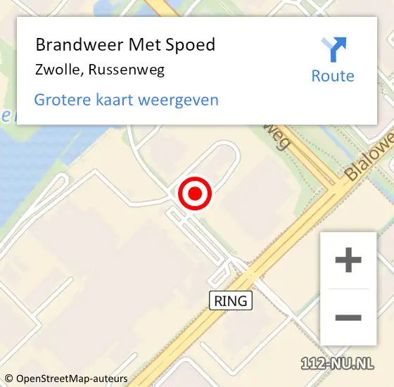 Locatie op kaart van de 112 melding: Brandweer Met Spoed Naar Zwolle, Russenweg op 21 juli 2022 11:56