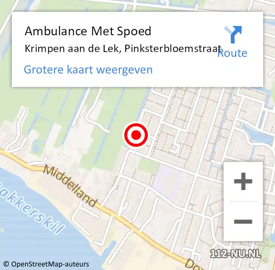 Locatie op kaart van de 112 melding: Ambulance Met Spoed Naar Krimpen aan de Lek, Pinksterbloemstraat op 21 juli 2022 12:01