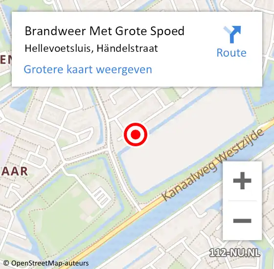 Locatie op kaart van de 112 melding: Brandweer Met Grote Spoed Naar Hellevoetsluis, Händelstraat op 21 juli 2022 12:05