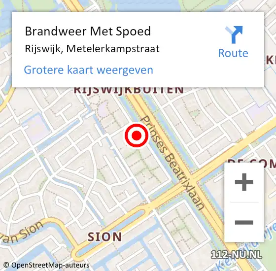 Locatie op kaart van de 112 melding: Brandweer Met Spoed Naar Rijswijk, Metelerkampstraat op 21 juli 2022 12:12