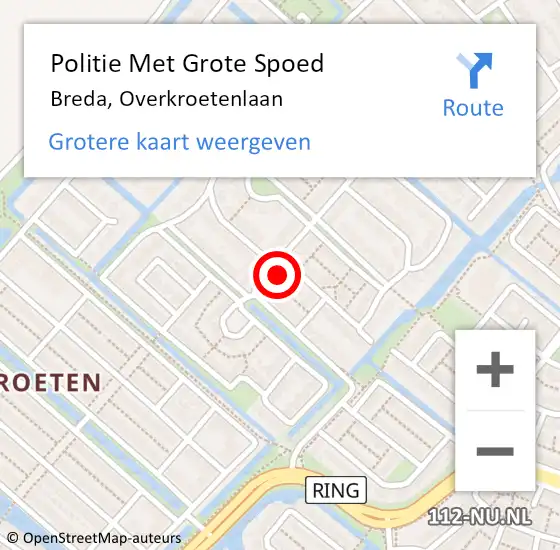 Locatie op kaart van de 112 melding: Politie Met Grote Spoed Naar Breda, Overkroetenlaan op 21 juli 2022 12:13