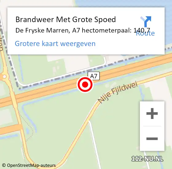 Locatie op kaart van de 112 melding: Brandweer Met Grote Spoed Naar De Fryske Marren, A7 hectometerpaal: 140,7 op 21 juli 2022 12:17