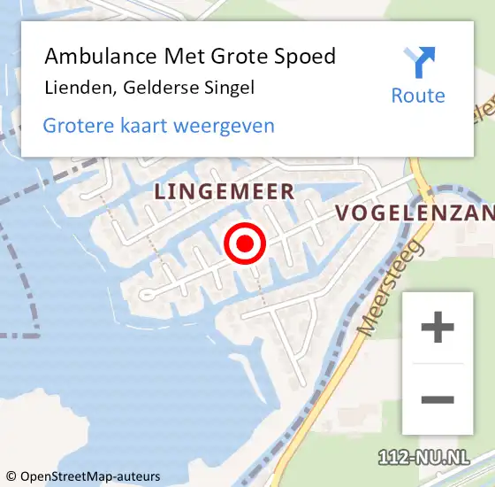 Locatie op kaart van de 112 melding: Ambulance Met Grote Spoed Naar Lienden, Gelderse Singel op 21 juli 2022 12:24