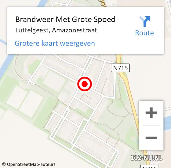 Locatie op kaart van de 112 melding: Brandweer Met Grote Spoed Naar Luttelgeest, Amazonestraat op 21 juli 2022 12:31