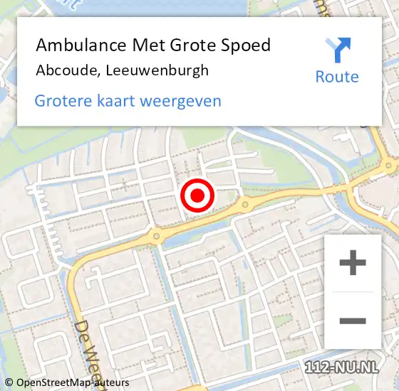 Locatie op kaart van de 112 melding: Ambulance Met Grote Spoed Naar Abcoude, Leeuwenburgh op 21 juli 2022 12:34