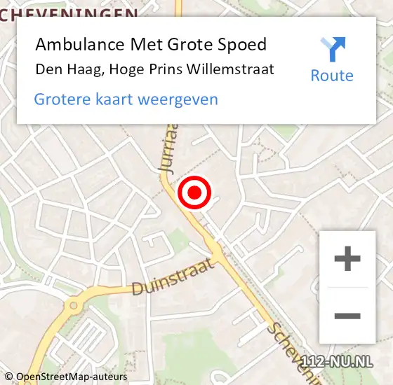 Locatie op kaart van de 112 melding: Ambulance Met Grote Spoed Naar Den Haag, Hoge Prins Willemstraat op 21 juli 2022 12:34
