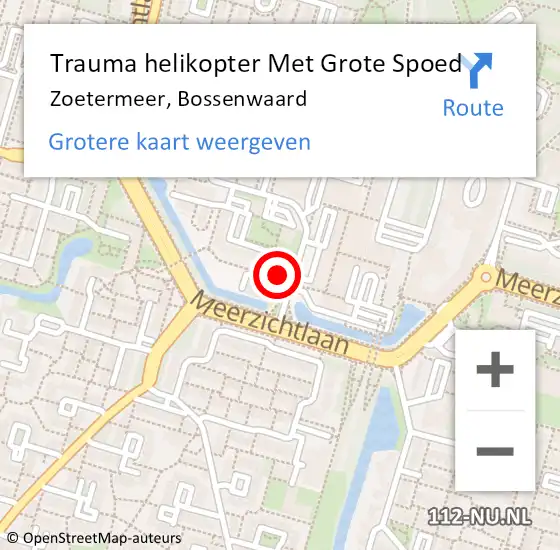 Locatie op kaart van de 112 melding: Trauma helikopter Met Grote Spoed Naar Zoetermeer, Bossenwaard op 21 juli 2022 12:41