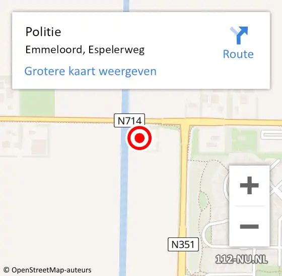 Locatie op kaart van de 112 melding: Politie Emmeloord, Espelerweg op 21 juli 2022 12:42