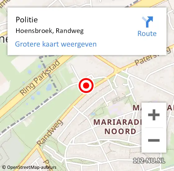 Locatie op kaart van de 112 melding: Politie Hoensbroek, Randweg op 21 juli 2022 12:56