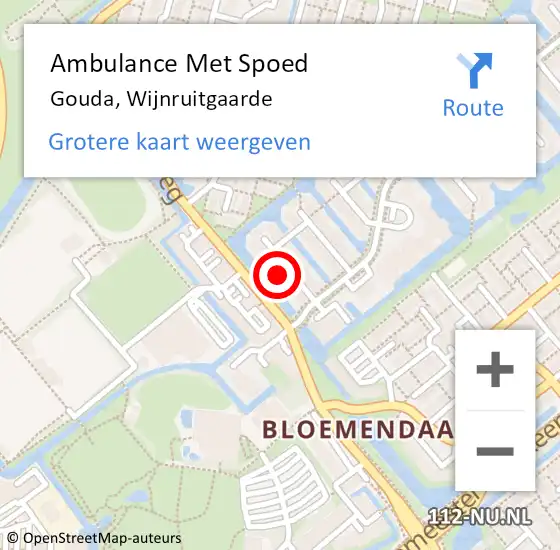 Locatie op kaart van de 112 melding: Ambulance Met Spoed Naar Gouda, Wijnruitgaarde op 21 juli 2022 13:15