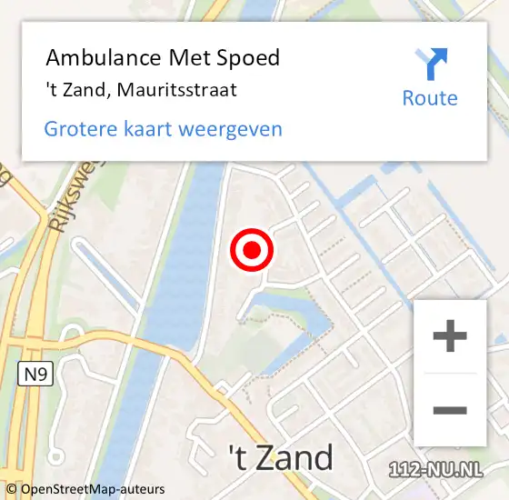 Locatie op kaart van de 112 melding: Ambulance Met Spoed Naar 't Zand, Mauritsstraat op 21 juli 2022 13:32