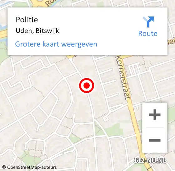 Locatie op kaart van de 112 melding: Politie Uden, Bitswijk op 21 juli 2022 13:52