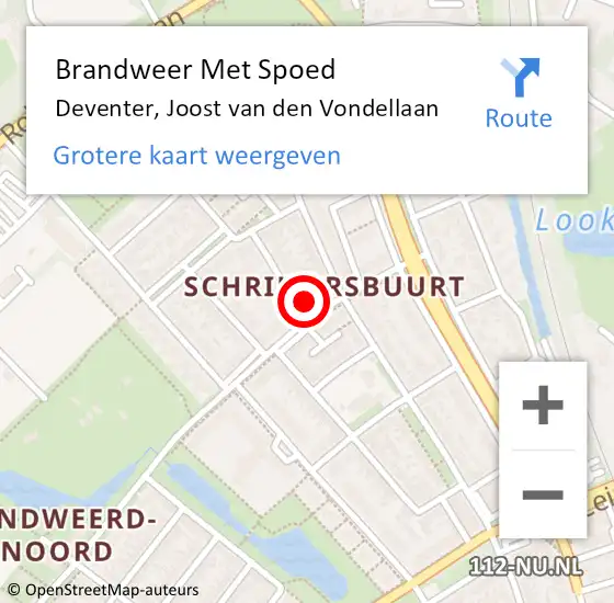 Locatie op kaart van de 112 melding: Brandweer Met Spoed Naar Deventer, Joost van den Vondellaan op 21 juli 2022 13:56