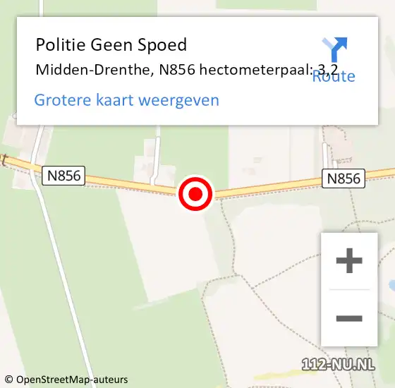 Locatie op kaart van de 112 melding: Politie Geen Spoed Naar Midden-Drenthe, N856 hectometerpaal: 3,2 op 21 juli 2022 14:11