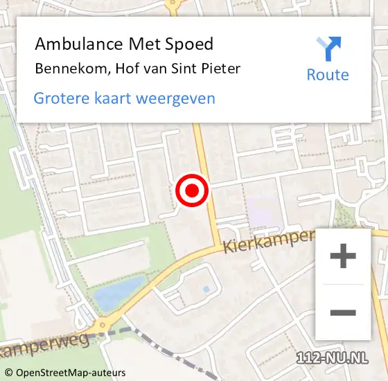 Locatie op kaart van de 112 melding: Ambulance Met Spoed Naar Bennekom, Hof van Sint Pieter op 21 juli 2022 14:16