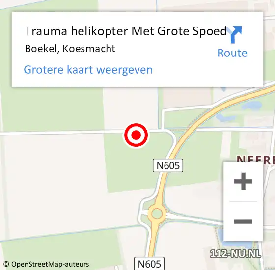 Locatie op kaart van de 112 melding: Trauma helikopter Met Grote Spoed Naar Boekel, Koesmacht op 21 juli 2022 14:19