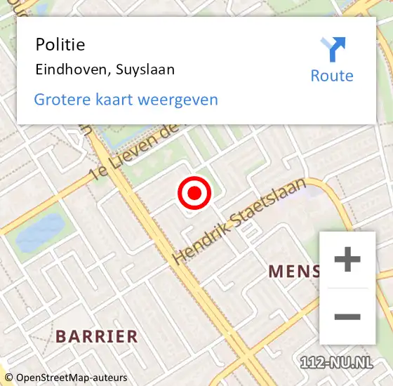 Locatie op kaart van de 112 melding: Politie Eindhoven, Suyslaan op 21 juli 2022 14:44