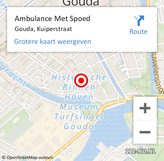 Locatie op kaart van de 112 melding: Ambulance Met Spoed Naar Gouda, Kuiperstraat op 21 juli 2022 14:58