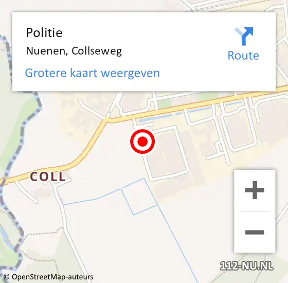 Locatie op kaart van de 112 melding: Politie Nuenen, Collseweg op 21 juli 2022 15:00