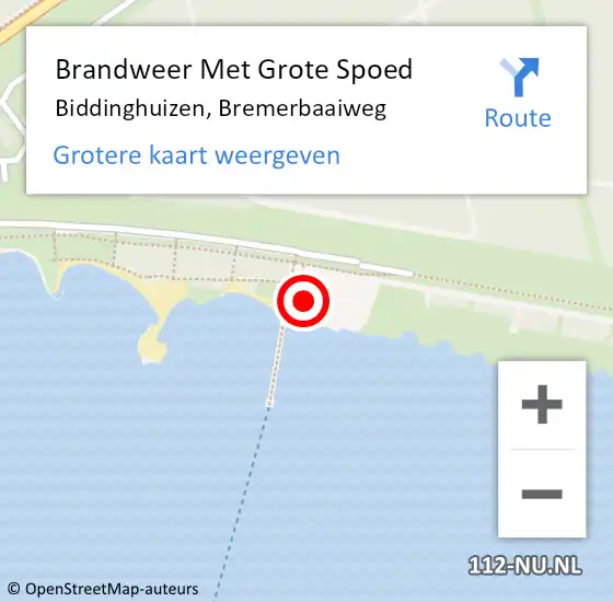 Locatie op kaart van de 112 melding: Brandweer Met Grote Spoed Naar Biddinghuizen, Bremerbaaiweg op 21 juli 2022 15:01