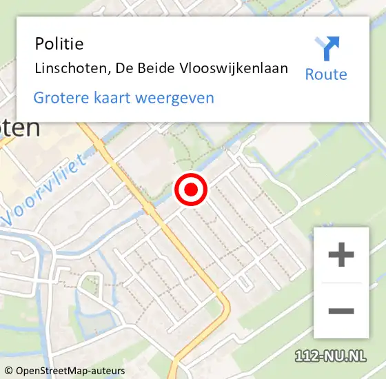 Locatie op kaart van de 112 melding: Politie Linschoten, De Beide Vlooswijkenlaan op 21 juli 2022 15:09