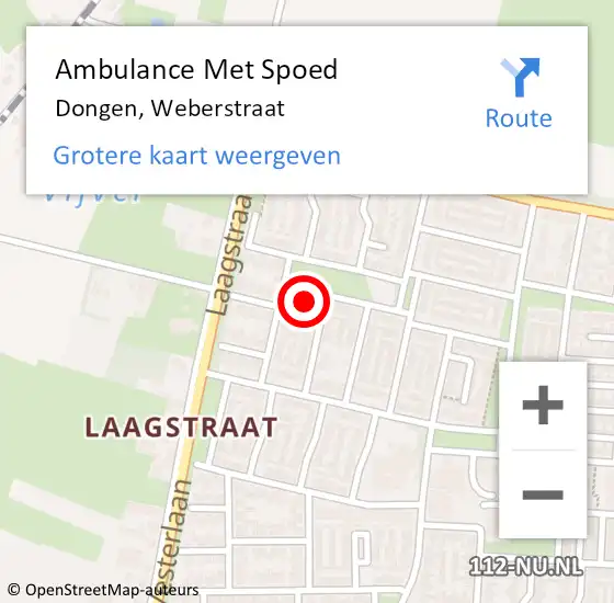 Locatie op kaart van de 112 melding: Ambulance Met Spoed Naar Dongen, Weberstraat op 23 juli 2014 22:55