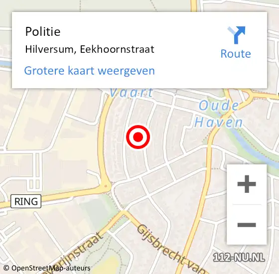 Locatie op kaart van de 112 melding: Politie Hilversum, Eekhoornstraat op 21 juli 2022 15:30