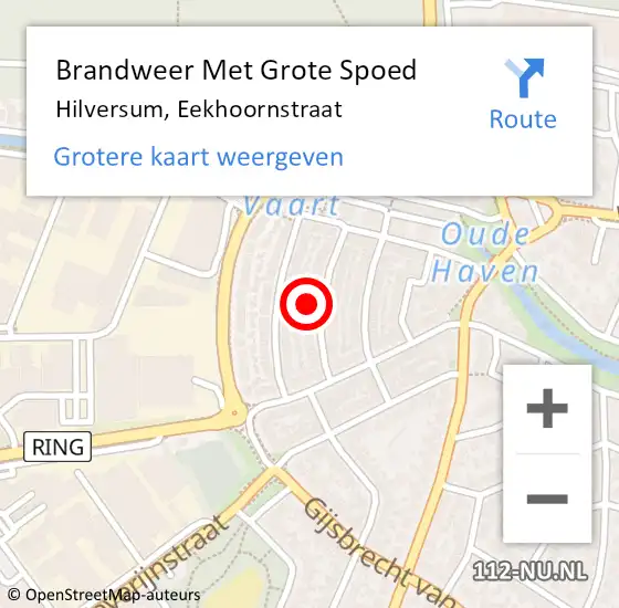 Locatie op kaart van de 112 melding: Brandweer Met Grote Spoed Naar Hilversum, Eekhoornstraat op 21 juli 2022 15:31