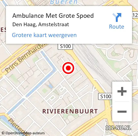 Locatie op kaart van de 112 melding: Ambulance Met Grote Spoed Naar Den Haag, Amstelstraat op 21 juli 2022 16:33