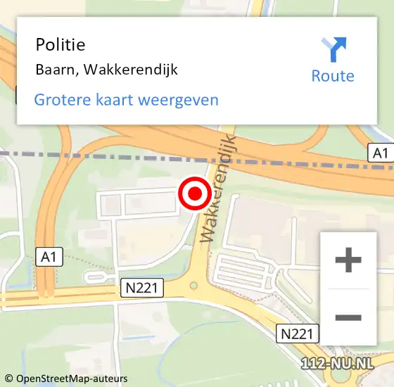 Locatie op kaart van de 112 melding: Politie Baarn, Wakkerendijk op 21 juli 2022 16:48