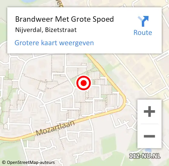 Locatie op kaart van de 112 melding: Brandweer Met Grote Spoed Naar Nijverdal, Bizetstraat op 21 juli 2022 16:53