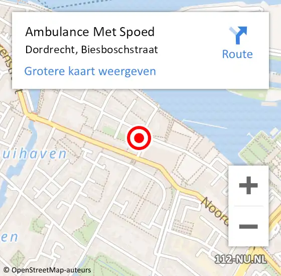 Locatie op kaart van de 112 melding: Ambulance Met Spoed Naar Dordrecht, Biesboschstraat op 21 juli 2022 16:58