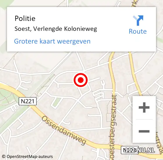 Locatie op kaart van de 112 melding: Politie Soest, Verlengde Kolonieweg op 21 juli 2022 17:11