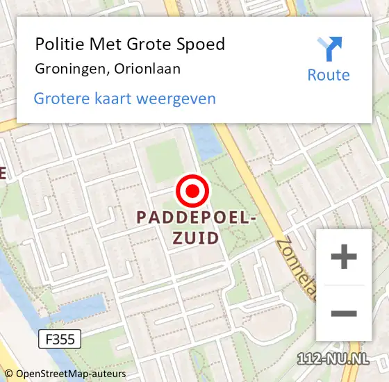 Locatie op kaart van de 112 melding: Politie Met Grote Spoed Naar Groningen, Orionlaan op 21 juli 2022 17:31