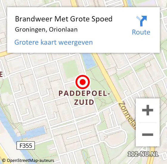 Locatie op kaart van de 112 melding: Brandweer Met Grote Spoed Naar Groningen, Orionlaan op 21 juli 2022 17:31